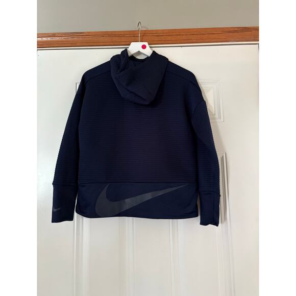 Nike Dri-Fit Ribbed Crop Hoodie Sweatshirt Womens Size XS Pullover Navy Blue - Picture 1 of 3